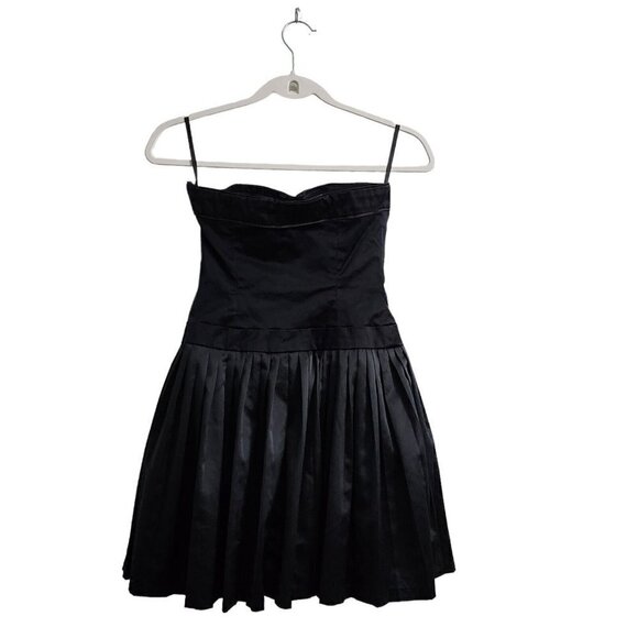 BEBE Womens Mini Dress 2 Black Strapless Satin Fit N Flare Party Going Out - Picture 6 of 12